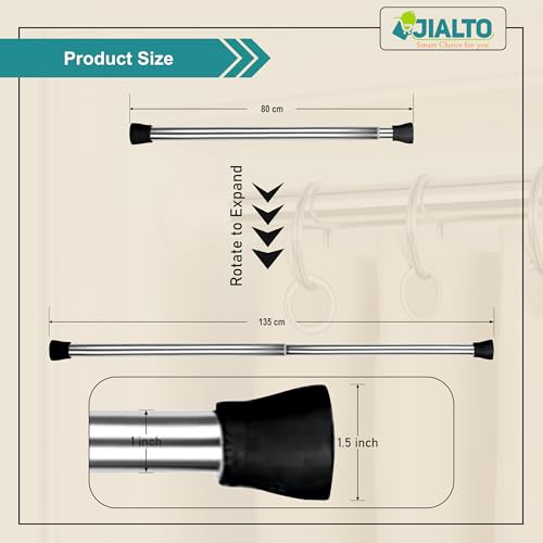 Image of JIALTO 80 Cm To 135 Cm Multifunctional Adjustable Rod | Extendable Shower Curtain Tension Rod Non-Drilling for Wall Anti-Skid Spring Pull | Door Curtain & Bathroom Pipe Rods (BLACK PACK Of - 2)