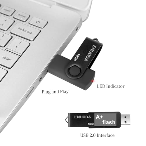 Image of 16GB Flash Drive ENUODA 1 Pack Thumb Drive 16GB USB 2.0 Memory Stick Jump Drive Pen Drive for File Storage and Data Transfer (Black)