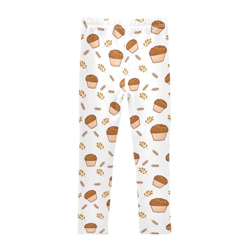Bakery Treats Cupcakes and Leaves Girls Leggings,Workout Leggings for Girls Toddler Athletic Leggings Size for 3-10T2