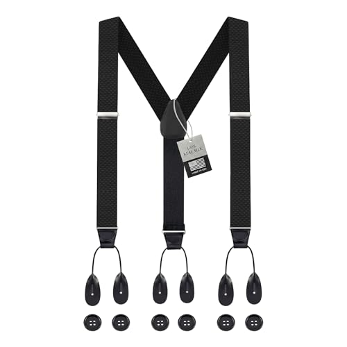 Image of HOLD'EM Tuxedo Suspenders Formal Black 100% Silk Made in USA Button Suspenders for Men Wedding Tux Suspenders for Men