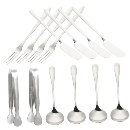 PRETYZOOM Dessert Fork Spoon Stainless Steel Spreaders Cheese Knife Set for Cheese Butter Cake