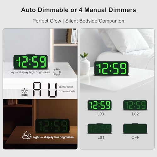 Image of Peakeep Small Mini Battery Powered Digital Alarm Clocks for Bedrooms Bedside, Cordless Tiny Travel Portable Desk Clock, Large Numbers Auto Dimmable, LED Display 4 Dimmers, 5 Alarm Volumes