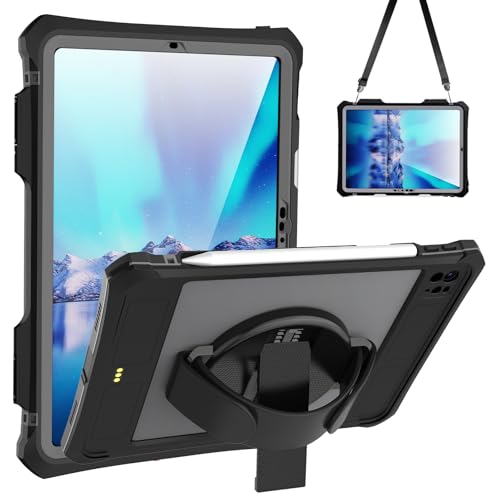 Coque étanche pour iPad Pro 11 uniquement iPad Pro 11 2024,protection d'écran intégrée avec sangle,support,porte-crayon,coque de protection intégrale...