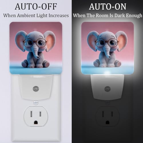 Image of NEWzone Cartoon Elephant Night Light [2 Pack], Plug in Wall Led Night Lights Decor for Boys Girls Room, Dusk to Dawn Sensor Wall Lamp for Stairway /Bedroom /Kitchen /Nursery Room