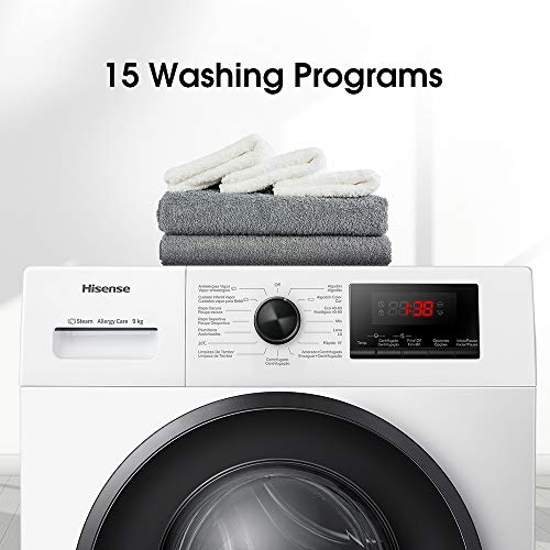 Hisense-WFPV9014EM-Lavadora-con-Vapor-Carga-Frontal-9-Kg-1400-rpm-16-Programas-Control-de-balanceo-inteligente-del-tambor-Display-LED-Programa-rapido-Bloqueo-Infantil