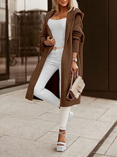 Image of Aoysky Womens Long Cardigans Cable Knitted Open Front Oversized Hooded Outerwear Sweater Coat
