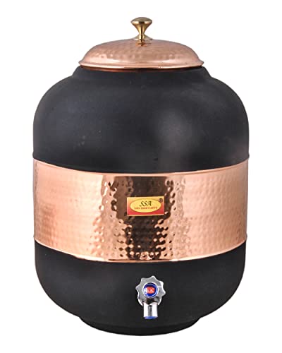 Shiv Shakti Arts Pure Copper Water Dispenser Water Pot Container Matka Silk Finish with Velvet Appearance for Water Storing Purpose at Home and Offices for Ayurveda Benefits Volume-12 Ltrs (Pack of 1)