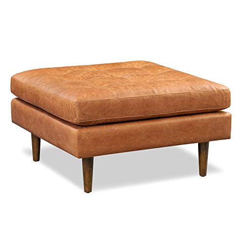 POLY & BARK Napa Ottoman in Full-Grain Pure-Aniline Italian Leather, Cognac Tan