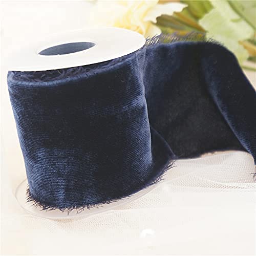 MaiYu-MY Ins Style 50mm Silk Velvet Ribbon,Crepe Frayed Edged Ribbon for Wedding Ribbon Packaging Ribbon 100% Silk Ribbon Soft Ribbon (Dark Navy Blue)