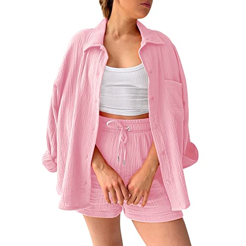 Short pour femme ensemble rose confortable taille haute pour affiner la silhouette au quotidien