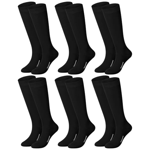 Croknit 6 Pairs Baseball Football Socks Bulk Soccer Softball High Long Tube Sock for Youth Teens Sport(Black)