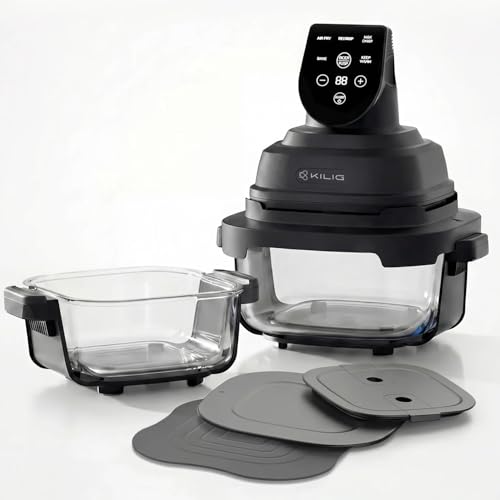 Image of Kilig Iris Plus Airfryer | Dual Toxin-Free Glass Containers (4L + 1.5L) | 5 Smart Modes | 1500W | Overheat Protection | 360 Air circulation | Matte Black