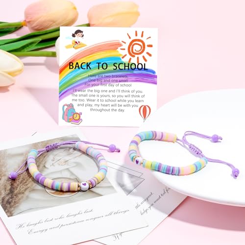 Image of YUZHEJIE First Day of Kindergarten Pre-K Bracelet Mother Daughter Matching Bracelets Back to School Natural Stone Bracelets for Women Girls Teen Jewelry Gifts (Cute-Back to School), 6.5