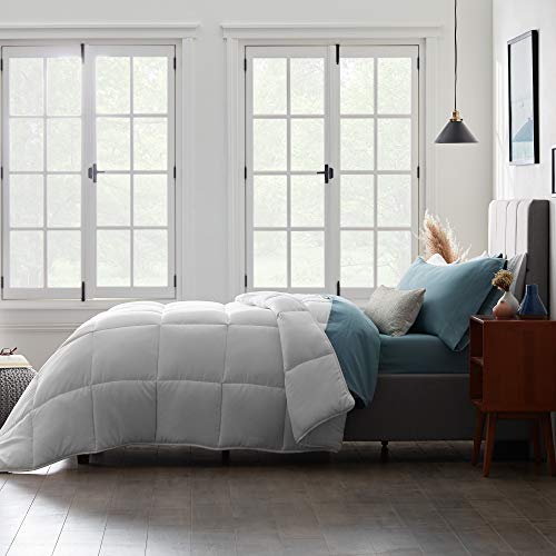 LUCID All-Season Microfiber Comforter – Down Alternative – Hypoallergenic – Box Stitched – 8 Duvet Loops - 300 GSM, White, California King - Thumbnail 4