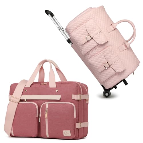 Seyfocnia Rolling Garment Bag with Wheels - Overnight Duffle Bag for Women - Beige