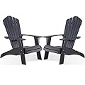 Psilvam Adirondack Chair, Oversized Poly Lumber Fire Pit Chair with Cup Holder, 350Lbs Support Patio Chairs for Garden, Weather Resistant Outdoors Seating, Relaxing Gift for Father & Mother (2, Black)