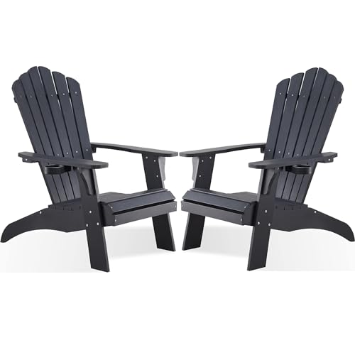 Image of Psilvam Adirondack Chairs Set of 2 with Cup Holder,Oversized, Black