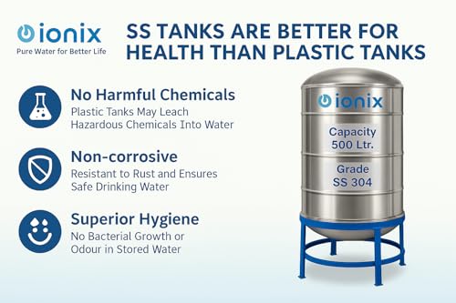 Image of IONIX Stainless Steel Water Tank 500L - 100% Food Grade SS 304 - Long Life, Zero Maintenance - Rust-Proof, Durable Storage for Drinking Water, Free installation in Delhi /NCR