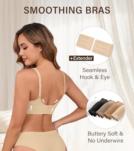DEANGELMON Seamless Bras for Women No Underwire Comfortable Push Up Bra V Neck Wireless Bralette Full Coverage Wire Free3