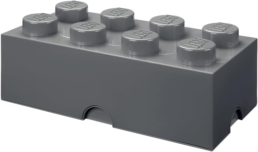 Storage Brick 8 Knobs DARK STONE GREY - Stackable Plastic Storage Box with Lid for Kids and Adults Desk Organizer and Toy Box - 12.1L Capacity