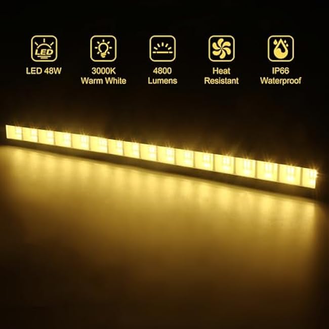 Warm White Wall Washer Light 17 Inch 2 Pack, 3000K Patio Flood Light 48W, IP66 Outdoor Bar Light for Landscape, Church, Yard, Garden, Building