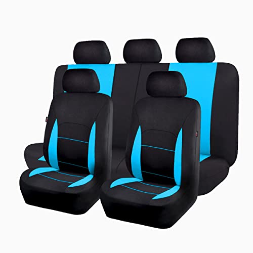 Flying Banner Juego completo de fundas de asiento de coche de tela plana de ajuste universal con bolsa de aire compatible (negro y azul menta) Cover