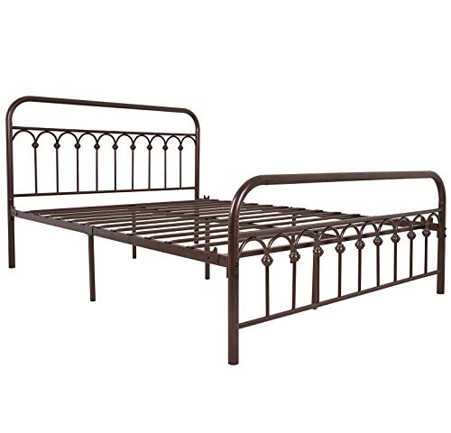 YALAXON-Vintage-Sturdy-Queen-Size-Metal-Bed-Frame-with-Headboard-and-Footboard-Basic-Bed-Frame-No-Box-Spring-NeededAntique-Brown