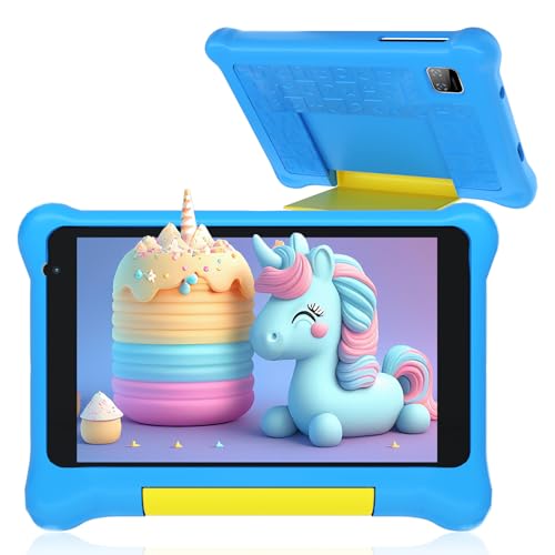 Wqplo Tablette Enfants 7" Android 13, 2GB RAM 32GB ROM, Étui Bleu