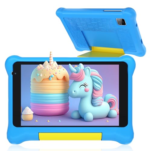 Wqplo Tablette Enfants 7 Pouces Android 12 Tablette avec GMS Certified, 2GB RAM 32GB ROM, Applications Pré-Installé,Contrôle Parental, Bluetooth, WiFi Tablette Éducative avec Kid-Proof Étui (Bleu)