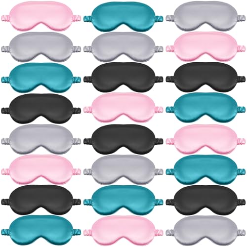 Geyoga 24 Pcs Silk Sleep Masks Soft Satin Eye Masks for Sleeping with Adjustable Elastic Strap Comfortable Blindfold Eyeshade for Men Women Travel Nap Night Sleep(Black, Grey, Green, Pink)