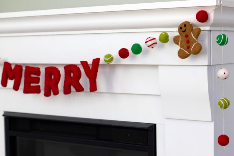 Miniatura 8 de Christmas MERRY Garland- 6 ft String, 27 Shapes- Reindeer, Gingerbread- Red Green Dots & Swirls- 1" Balls, 3" Gingerbread, Reindeer- Fireplace
