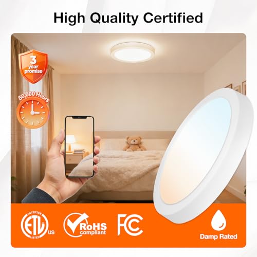 Sylvania 12" LED Flush Mount Ceiling Light Fixture, 24W, 5 Color Select (2700K - 5000K), 1600 LMS, Hardwired, White, LED Lights for Bedroom Kitchen Hallway Porch - 1 Pack (66462) by LEDVANCE - Image 3