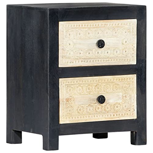 Juroupi Mesita de Noche mesitas de Noche Dormitorio Bedside Table Mesa de cabeceira Tallada Madera Maciza de Mango Gris 40x30x50 cm