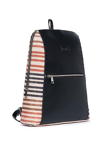 ZOUK Qutub Stripes Casual Backpacks for Women, 14 inch, Stylish and Trendy College backpacks for girls, Water Resistant Mini Bags Latest collection (Black) – 15L