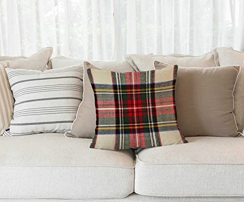 Plaid Pillow Cover 18X18 Inch, Scottish Tartan Red And White Wool Plaid Pattern Symmetric Square Print Double Sided Decorative Pillow Case Throw Pillows Cover #TOP1