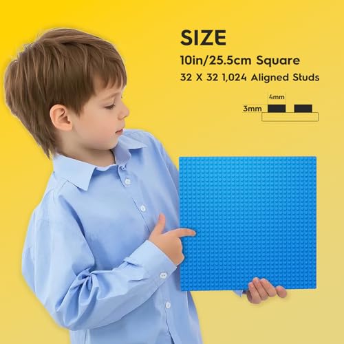 Image of Pokiiulk Classic Blue Baseplates, 32x32 Studs Square Base Plates for Play or Display Bricks Creations, Compatible with Classic Legos, 10 inch x 10 inch, Pack of 2, Perfect for Water and Ocean