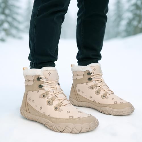 Image of Winter Footwear Barefoot Shoes Women Men Zero Drop Barefoot Hiking Boots Slip On Warm Waterproof Snow Boot Minimalist Wide Toe Ankle Booties Five Finger Hike Shoes Outdoor
