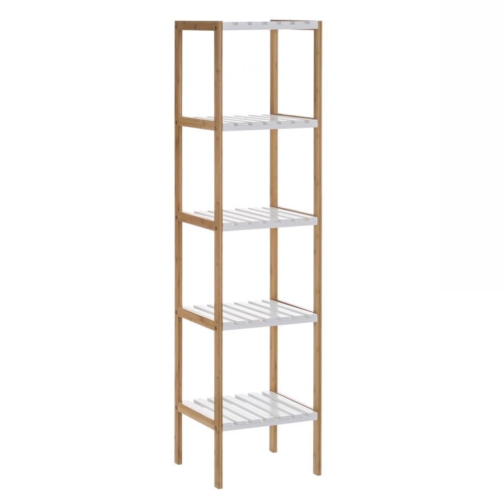 Estantería de pie de bambú natural con 5 baldas blancas de 33x34x140 cm