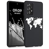 kwmobile Hülle kompatibel mit Samsung Galaxy A52 / A52 5G / A52s 5G - Handyhülle Silikon Case - Travel Umriss Weiß Schwarz