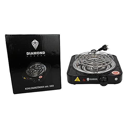 DIAMOND HOOKAH Premium Shisha Kohleanzünder 1000 Watt elektrisch für Shisha Kohle inkl. Schutzgitter- 5 Stufen Hitze, Kohlen Ofen, Kohlenanzünder elektrisch - 1000 Watt