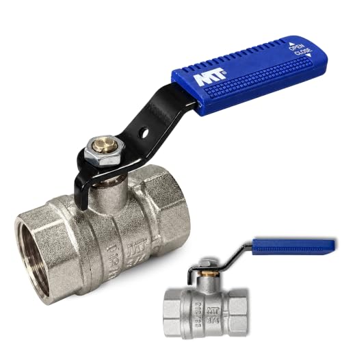 Válvula de esfera PN 25, Palanca Valvula Bola, Palanca Llave Paso Fontaneria, conexión Hembra-Hembra, Fabricada en latón CW617N, Tamaño: 3/4", Maneta en color azul, Presión Máxima 25 Bar