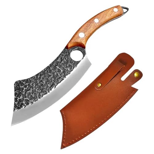 Cutelo Forjado Faca Artesanal Rustico Com Bainha Para Churrasco Camping Cozinhar (Marrom)