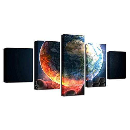 Toile intissée 5 pièces Terre sur palmier art mural grand format