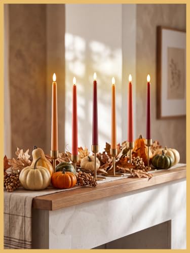 Image of Treela 24 Pcs Flameless LED Taper Candles, Fall, 11 Inch, Warm Color
