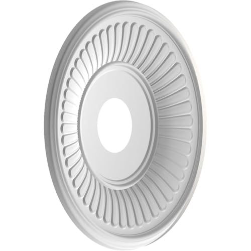 Image of Ekena Millwork CMP16BEGBW Berkshire Thermoformed PVC Ceiling Medallion (Fits Canopies up to 7 inch), 16 inchOD x 3 1 /2 inchID x 1 inchP, UltraCover Satin Blossom White