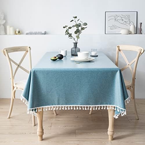Horino Rectangular table cloth Cotton linen waterproof Tassel tablecloth Free water to wash Kitchen dining room banquet Tabletop Decoration Tablecloths(140x140cm, beige)