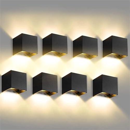 CANMEIJIA Aplique Pared Exterior/Interior 12W Lampara Exterior Pared 8 Piezas 3000K Ángulo Ajustable Luz Exterior Impermeable es Adecuada Para Dormitorio,Balcón,Jardín,Patio,Porche