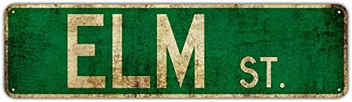 HOUVSSENMetal Tin Sign Elm Street Road Sign Outdoor Signpost Rustic Retro Metal Decorative Wall Sign 4x16inch