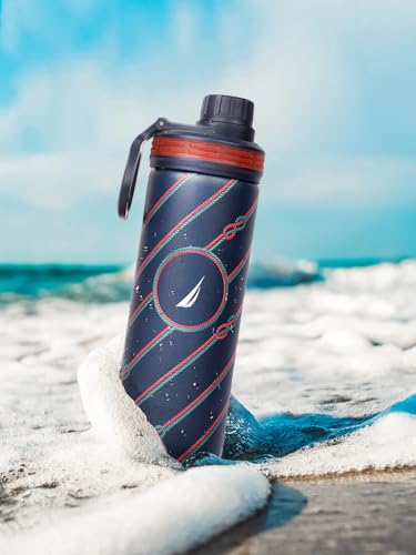 Image of NAUTICA Premium Leak-Proof Insulated Water Bottle - 1pc (Fender)| 500ml | Stainless Steel Flask with 24 Hours Temperature Retention | Ideal for Travel, Gym, Office Use Texas Printed-Navy /red