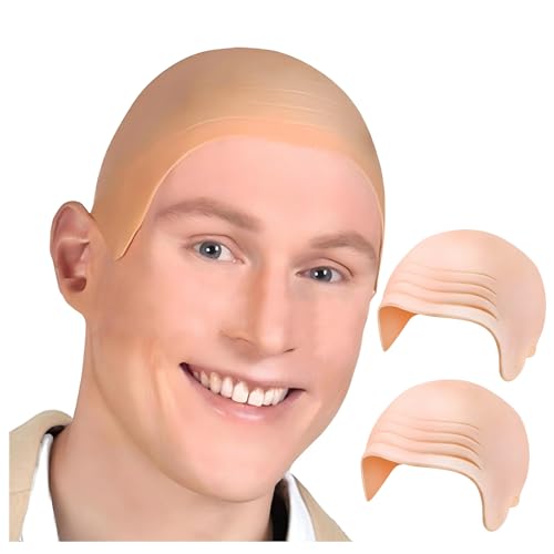 KufaerBeam 2 Pack Latex Kahle KappeGlatzenkappe aus Latex - Glatze Perücke & Bald Cap Kostüm Zubehör Fancy Kleid Cosplay Hut Kostüm Zubehör für Halloween Kinder Erwachsene